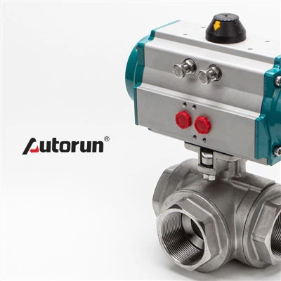 Pneumatic Peb-Txoj Kev Pob Valve Nrog Internal Xov
